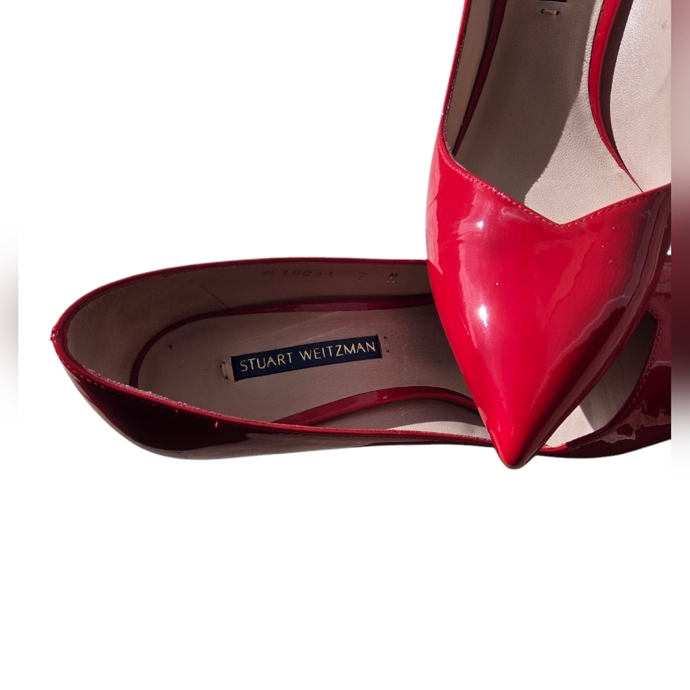 Stuart Weitzman Women's Red Patent Leather Pumps - Picture 4 of 7